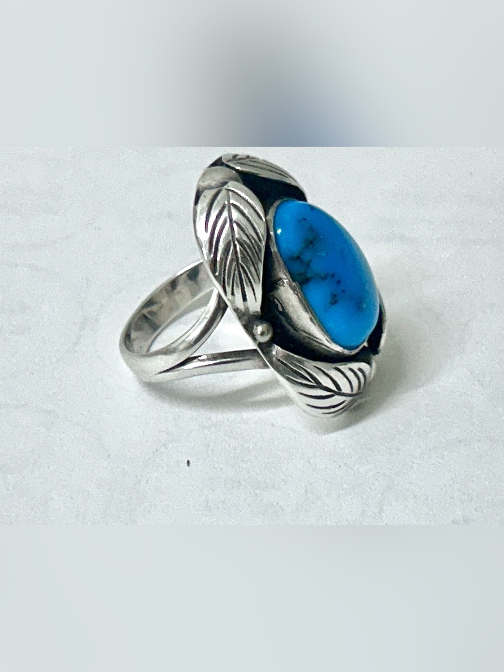 Antique Inlaid Turquoise Gemstone Sterling Silver Navajo Indian Scarab Ring - Picture 13 of 16